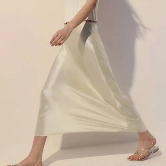 BEST Reformation Layla Silk Midi Skirt - Sugar Cream Ivory Off White - Picture 1 of 10